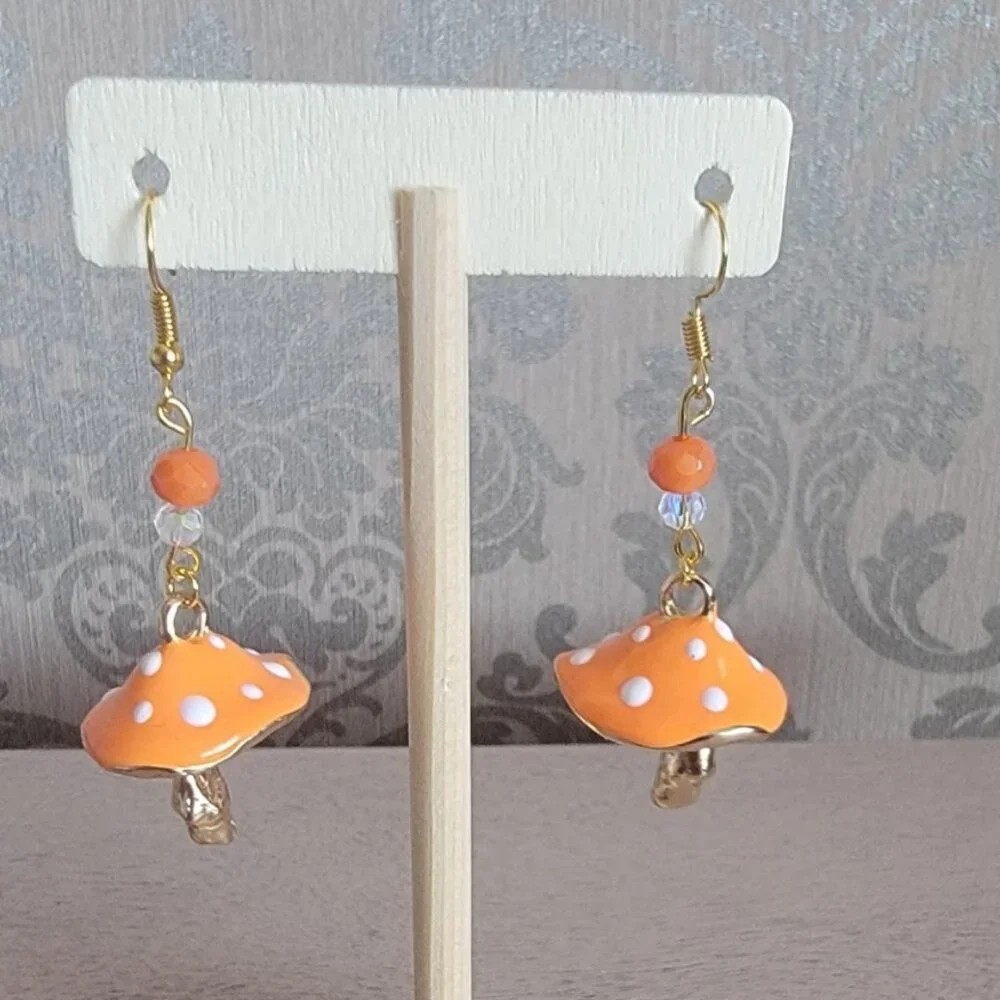 Orange Mushroom Earrings - Picture 2 of 4